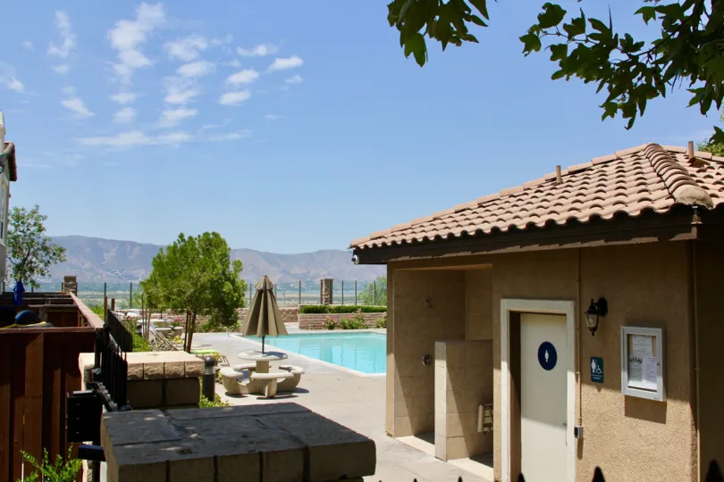 A cloudless sky overlooking houses in Palm Terrace, Riversidie, California