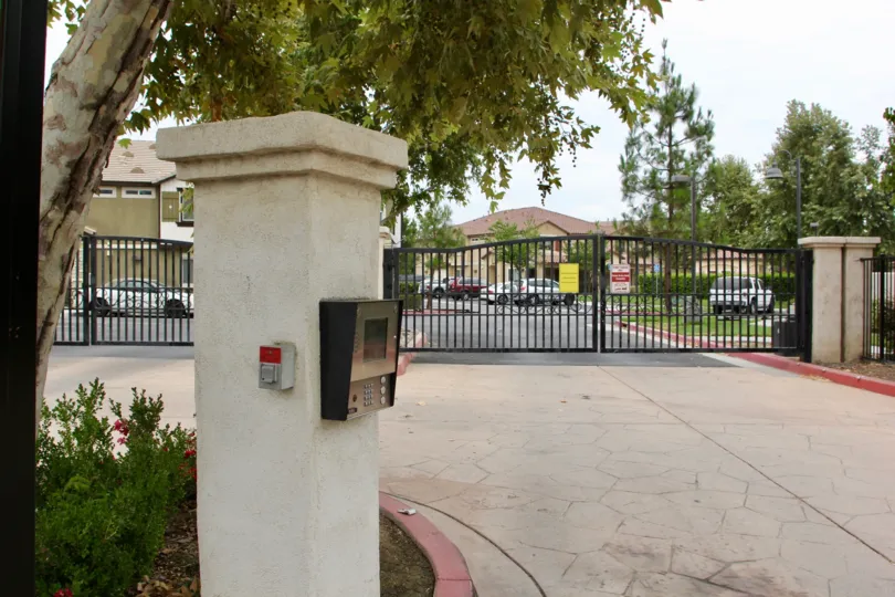 Gated entryway at Palacio De Oro South in Moreno Valley California