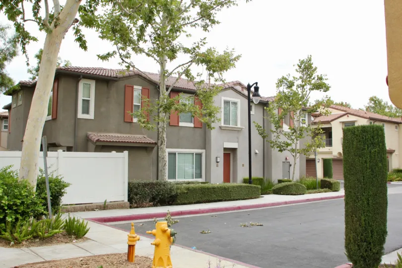 Small modern house in an empty street in Moreno Valley, CA