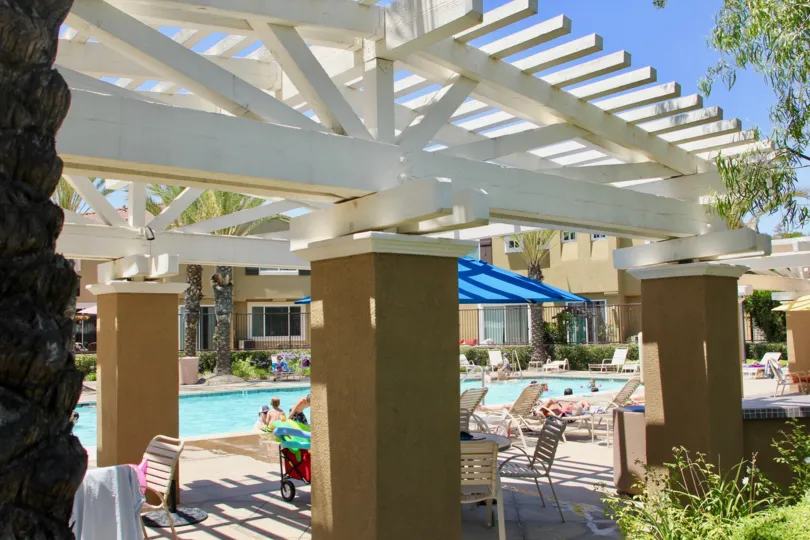 A classic view of the swimming pool facility at North Oaks Community, Murrieta, California