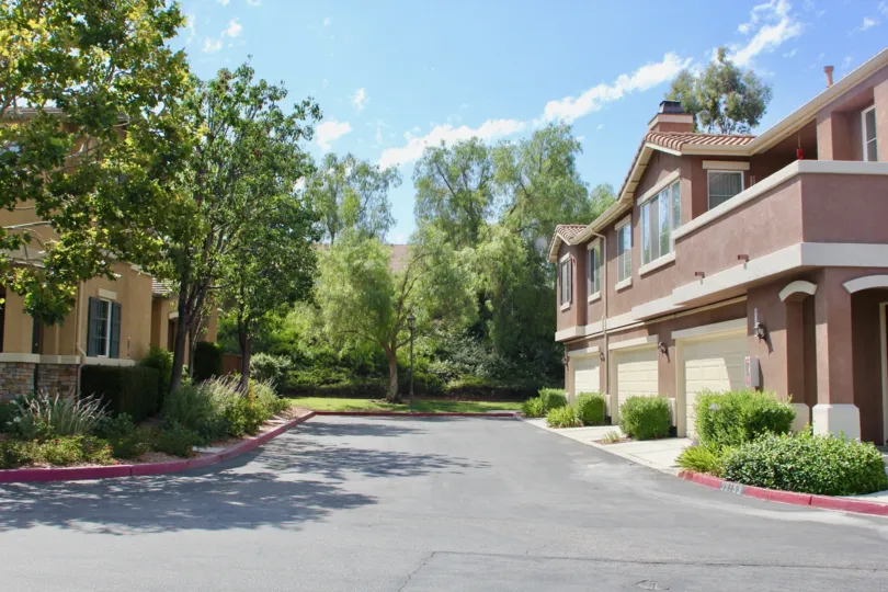 Homes on a sunny day at the Villas at Old School House neighborhood in Murrieta, CA