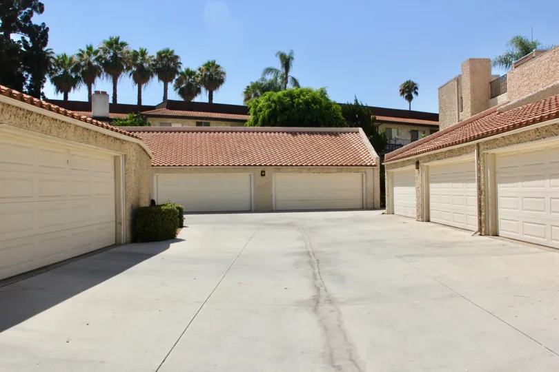 Connected two-car garages at the 14th Green Condos in Riverside California