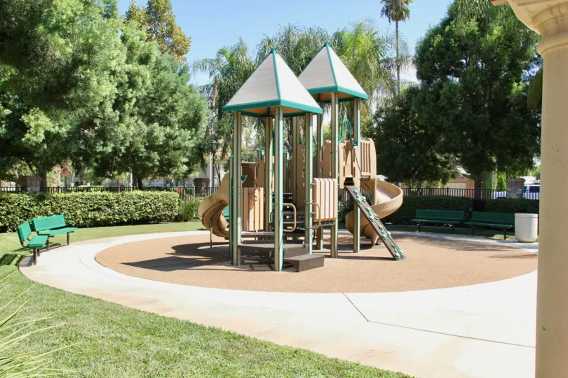 sunny day at park in the community of Georgetown Square with children's playground