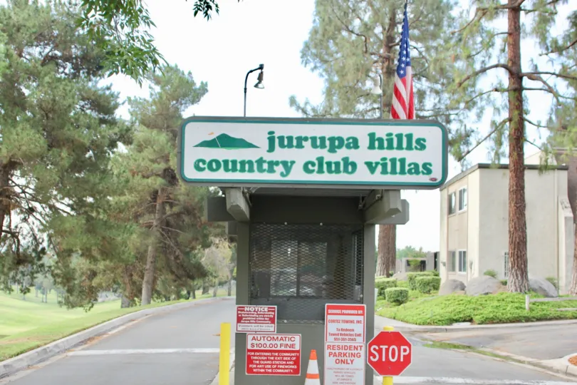 Entrance signage to Jurupa Hills Country Club facility, riverside, california
