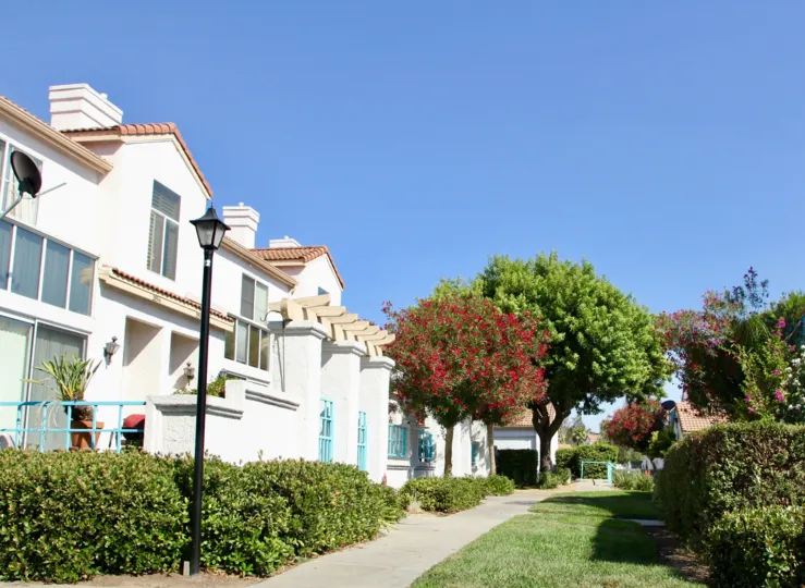 A beautiful day for a house in Rancho Del Mar where the street are green and save.