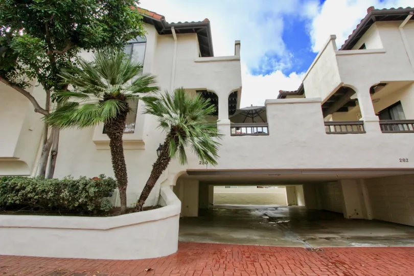 Beautiful Spanish architecture at Carlsbad Beach Villas in Carlsbad, California.