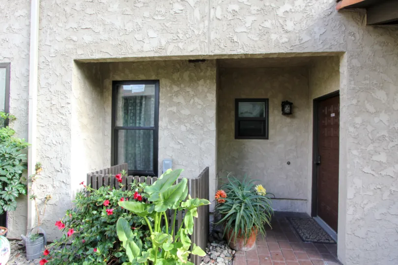 THE VILLAS IN THE CASITAS DE LA COSTA WITH THE FLOWER PLANTS, BANANA TREE, WOODEN DOOR
