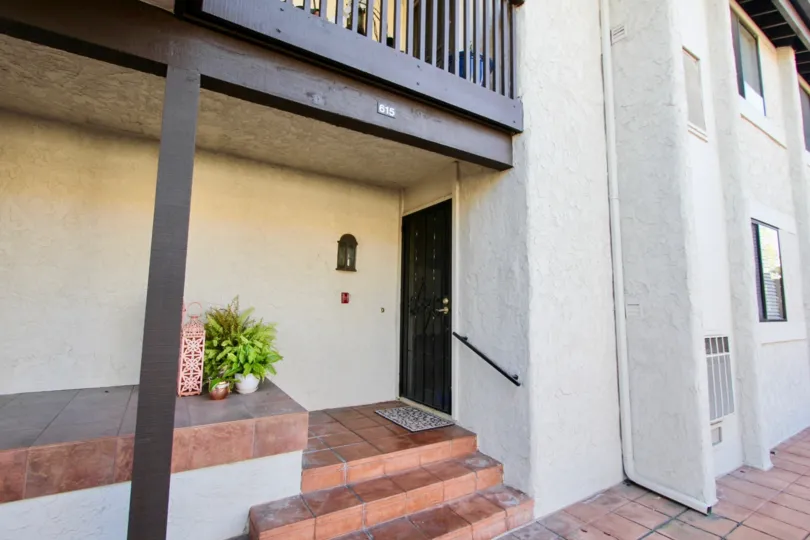 Front to the gate of the house in La Costa Riviera has flower pots and light lamp