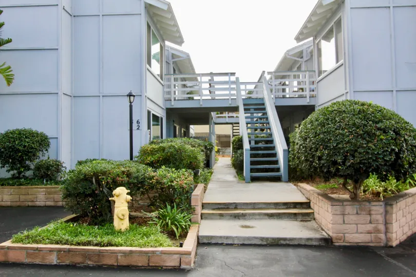 A view between two sets of buildings at LAguna De Los Patos in Carlsbad California