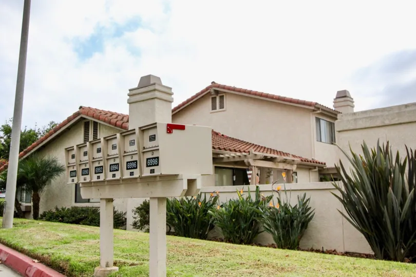 Side view with post box at Las Playas community, Carlsbad, CA