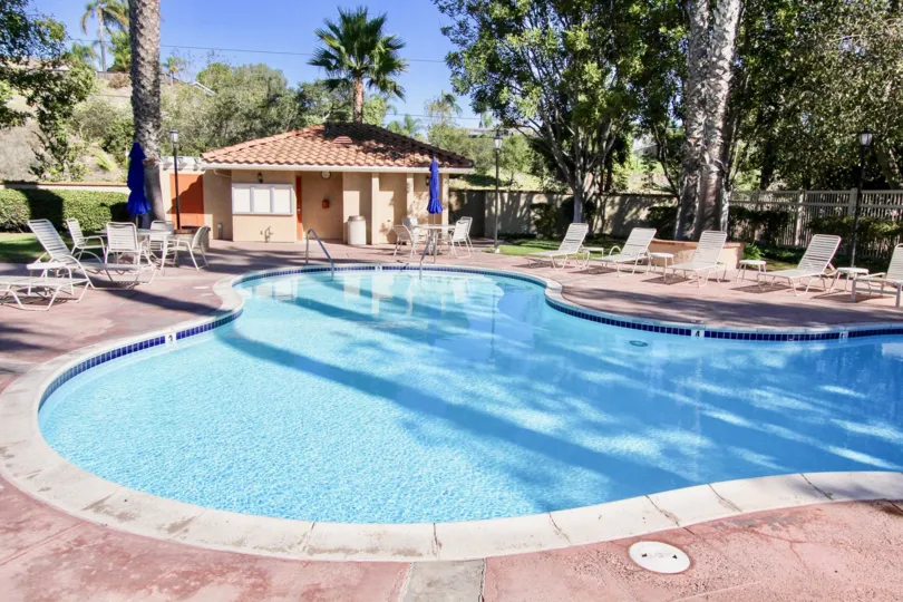 A relaxing pool setting at Monarch Villas in Carlsbad, California