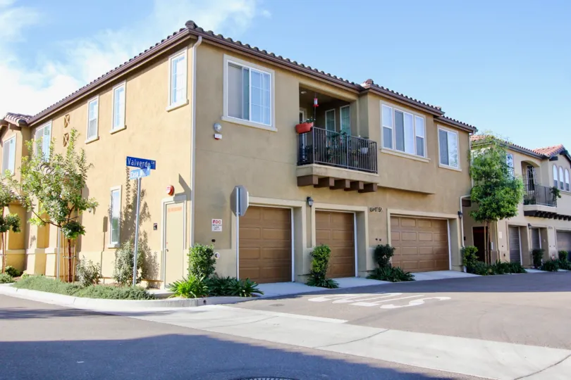 A modern two story condominium building located in Chula Vista CA at Avalon