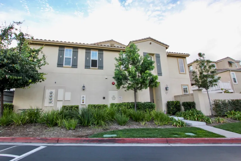 Street view of Capria complex in Chula Vista, California on a cloudy day.