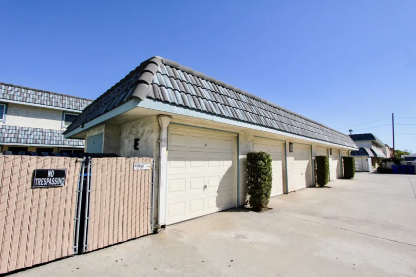 Clear view of garages on a clear day at Centre Villas in Chula Vista, CA