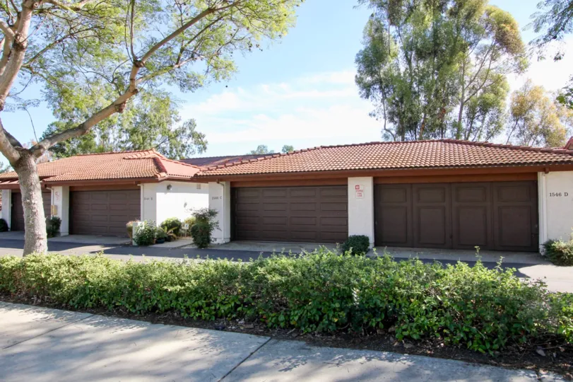 Garages with brown doors before a sidewalk in Charter Point neighborhood