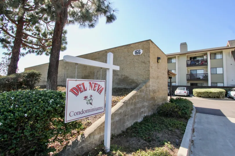 Driveway entrance with apartment sign to Del Neva in Chula Vista, Ca.