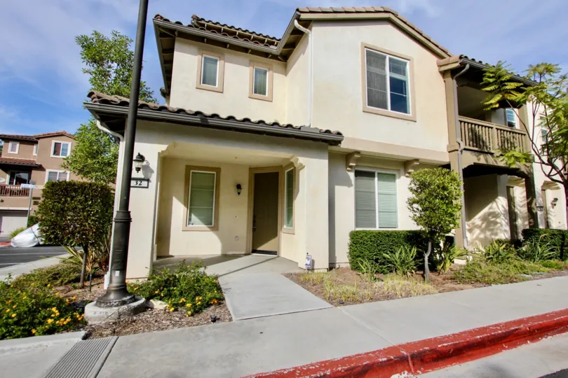 Looking back at the main entrance of this two story home in the Mar Brisa Community in Chula Vista, CA