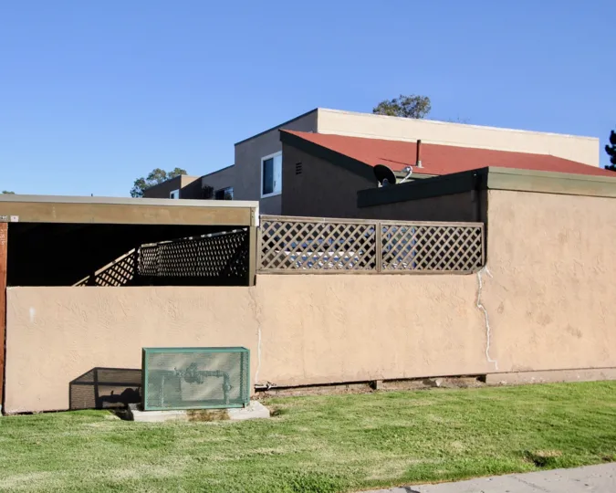 A rear side view of the Mendocino Homes in Chula Vista, CA