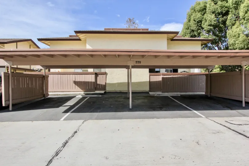 Covered parking located below a cluster of town homes at Rancho Rios in Chula Vista California