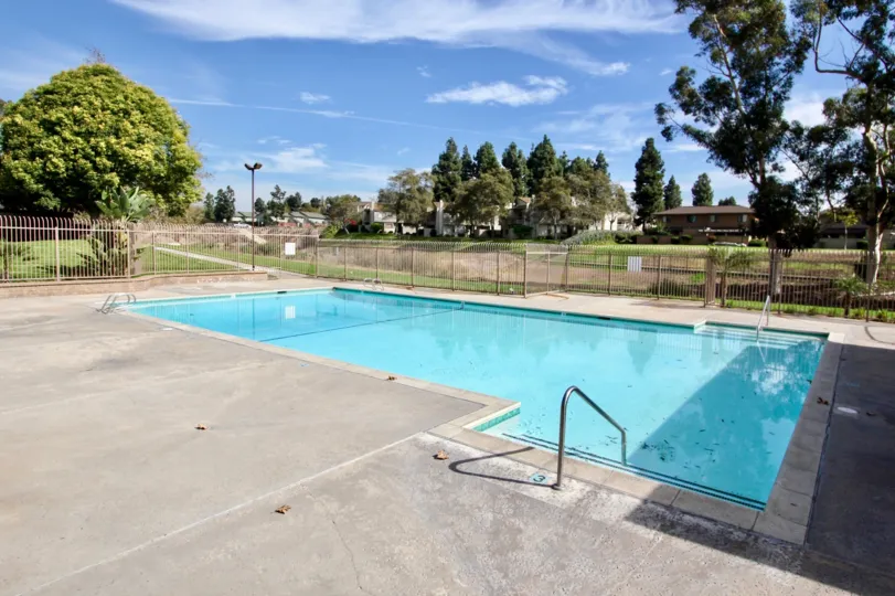 THE SWIMMING POOL IN THE RANCHO RIOS WITH THE PARK PLACE, FLAT, TREES