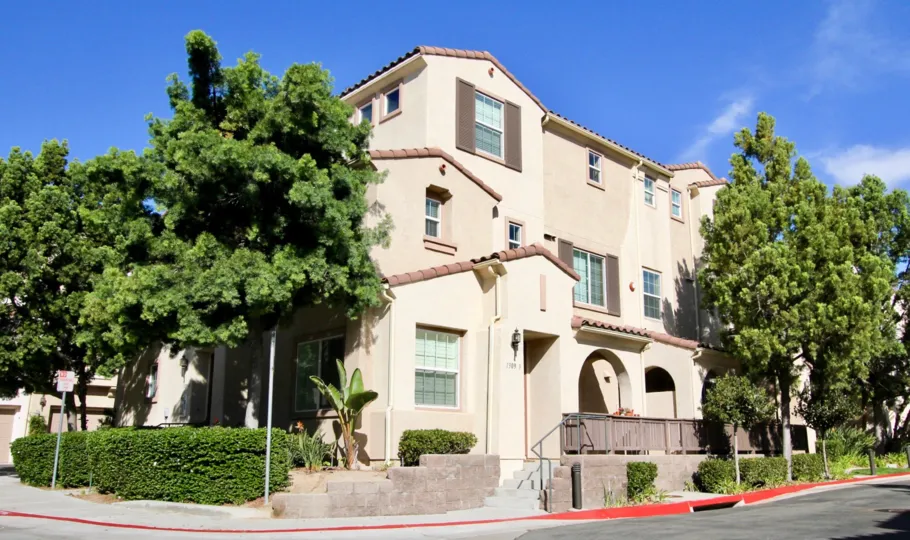 A look back at the main entrance of the SIlver Sage Community from the street in Chula Vista, CA