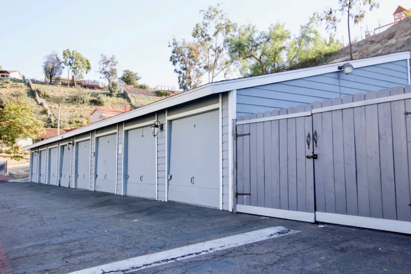 Garages in a row at Telegraph Canyon Terrace in Chula Vista, Ca.