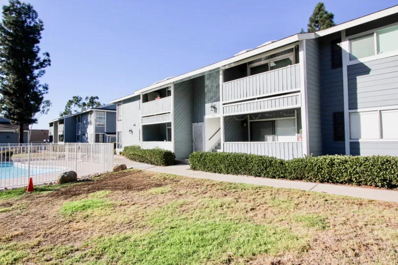 Gated pool and walkways along Telegraph Canyon Terrace community in Chula Vista, California