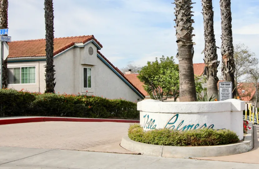Villa palmera in Chula Vista's entrance signage, California