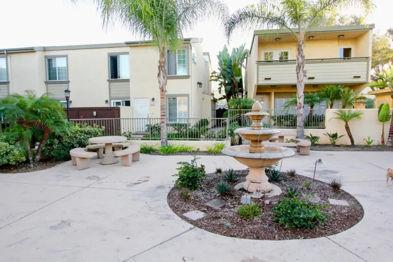 Sitting area and fountain garden at Balboa Ridge in Clairemont Mesa California