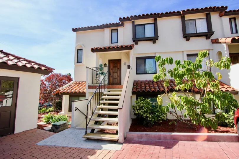 The modern exterior of a three story property in Bay Vista