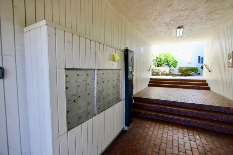 A public locker under a covered walkway in the Bayview Terrace community.