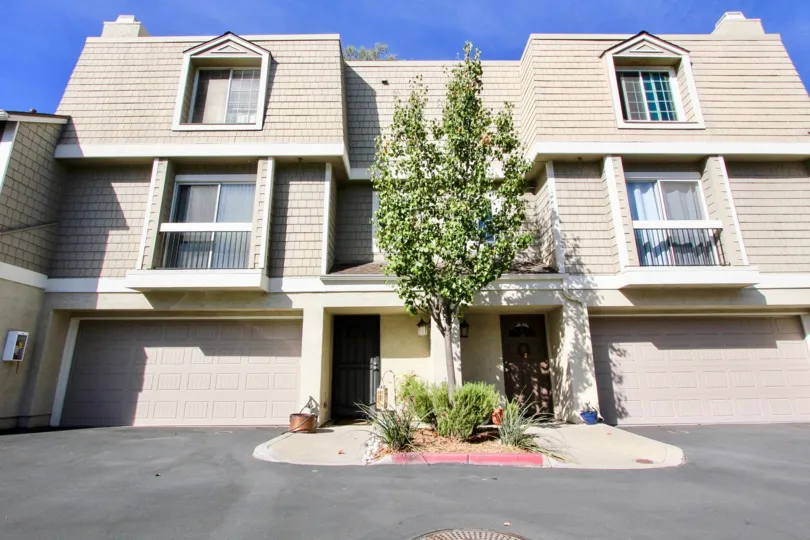 Three story housing with attached garages at Canyon Haven in Clairemont Mesa California