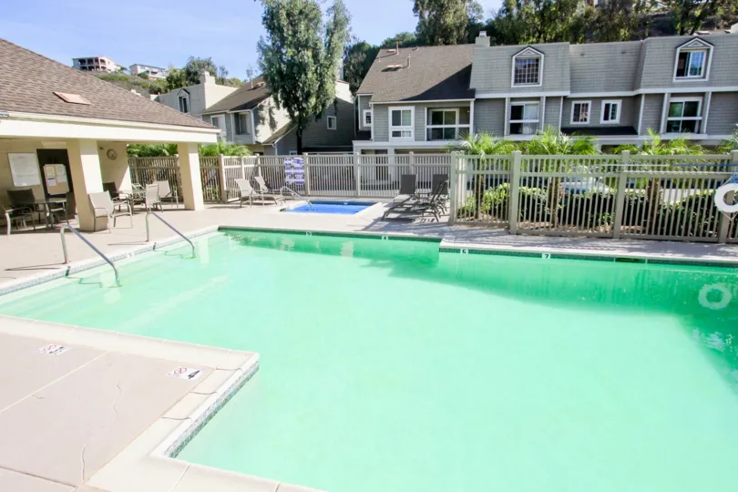 Sunny day poolside of Canyon Haven community, Clairemont Mesa, CA