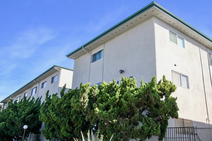 Cole Manor, Clairemont Mesa , California, white buildings, shrubs