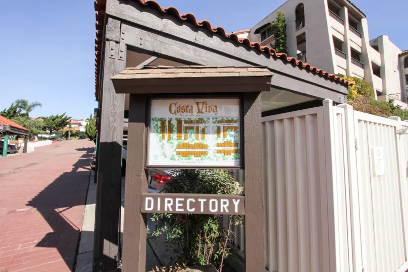 Directory near driveway at Costa Viva in Clairemont Mesa California