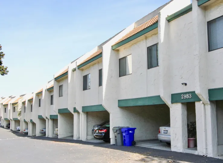Forest Park Plaza, Clairemont Mesa  , California, white building, garage