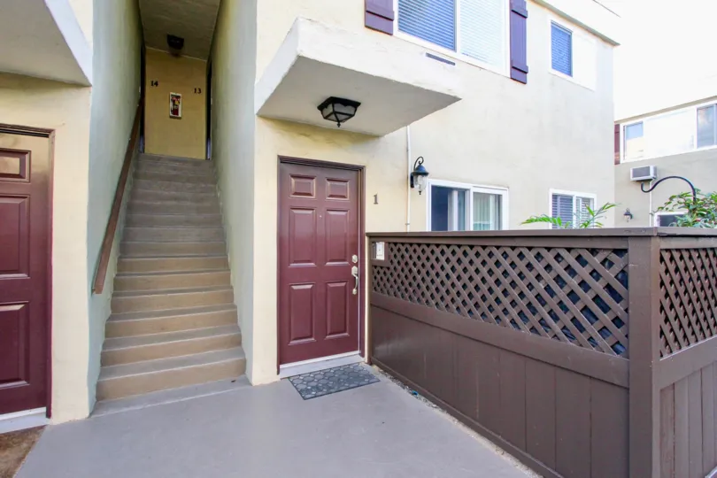 Heritage Park East , Clairemont Mesa ,: California, white building, maroon door