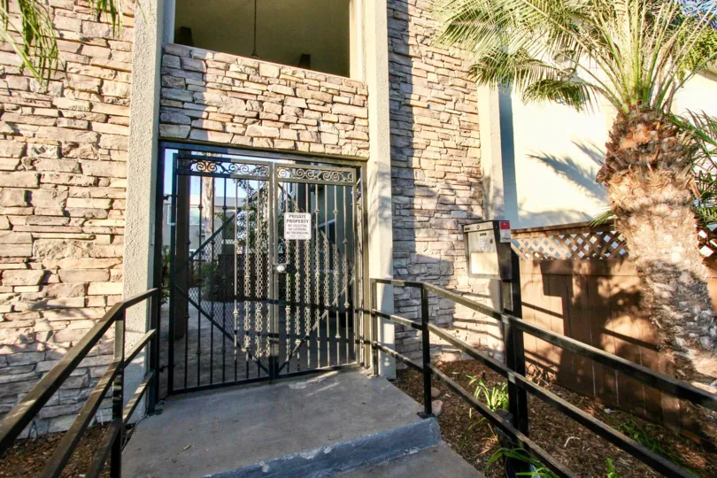 Heritage Parks West's secure entrance, with a convenient call box for guest access.