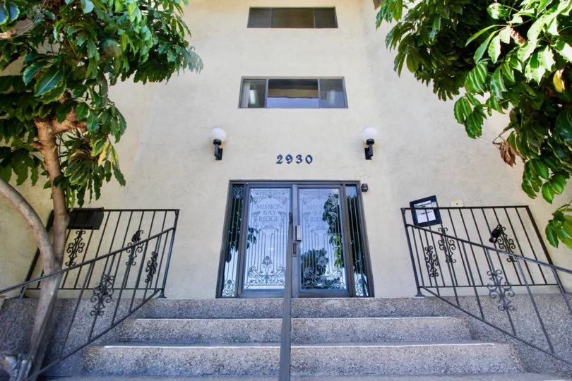 Staircase leading to front entrance to Mission Bay Ridge in Clairmont Mesa, Ca.