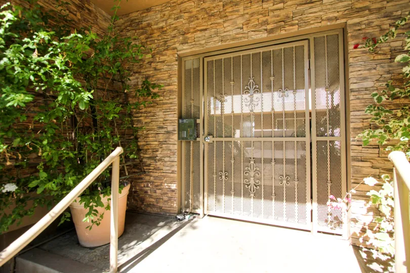 Secured gateway entrance to the Adelaide Villas in College Area California