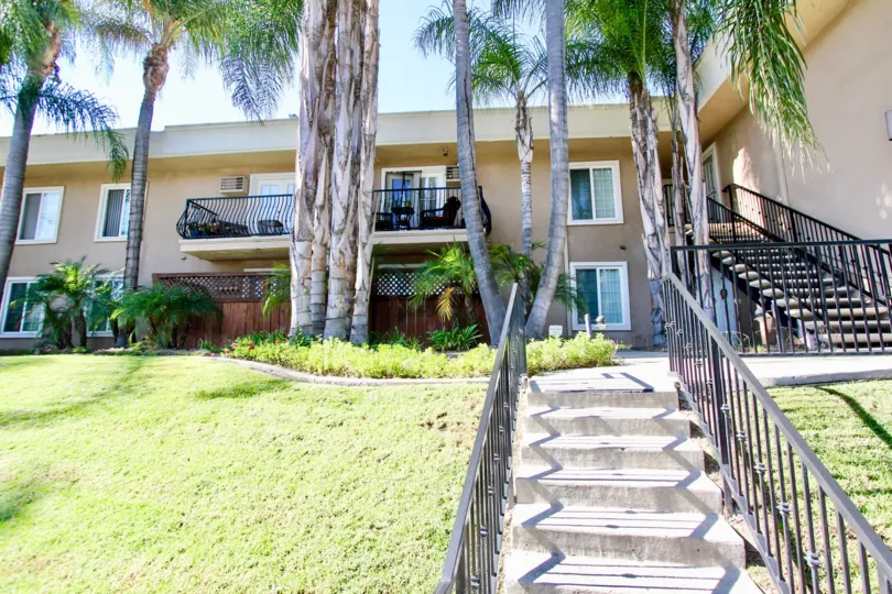 Stairway leading up to housing at Carriage House in College Area California