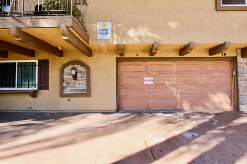 Garage door on large residential building at City Courtyard in College Area California