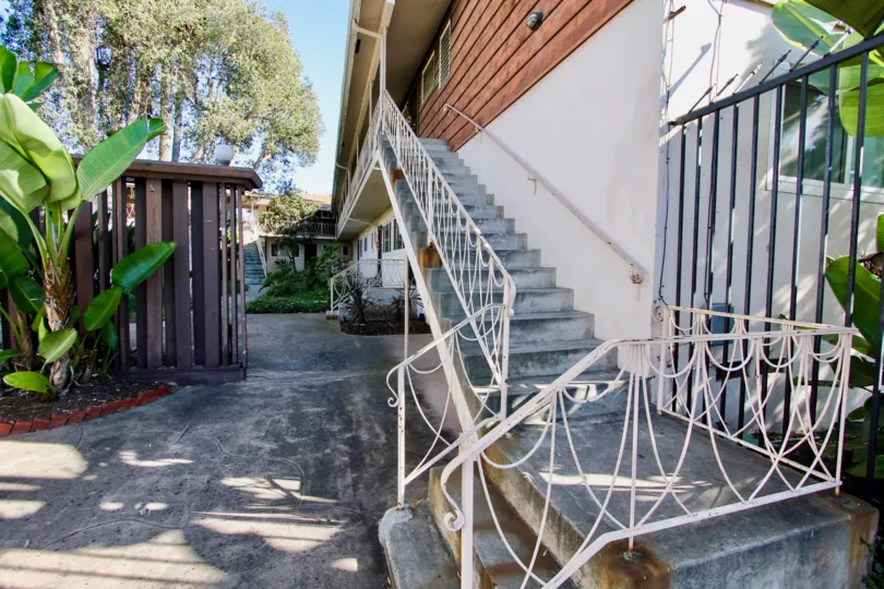 Stairway along side of residence and driveway at College Gardens in College Area California