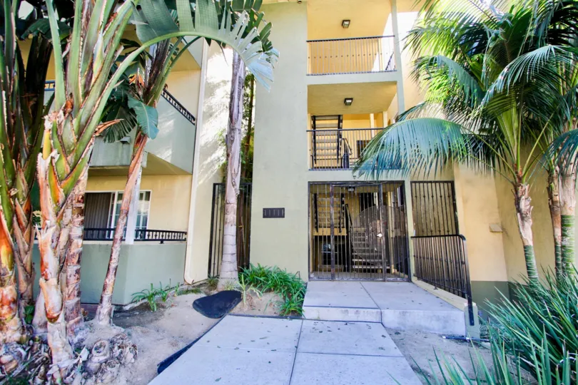 Gated security entrance and walkway at Collwood Point in College Area California