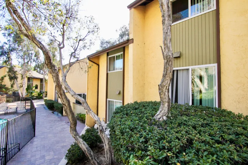 Residential units near a pool at Lake Park Villas in College Area California