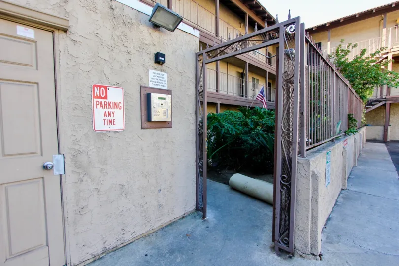 Entrance to residential building at Menlo Ave Condos in College area California