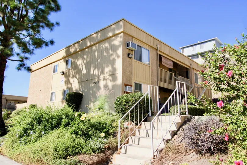 Stairway leading up to a residential building at Mesa Greens in College Area California