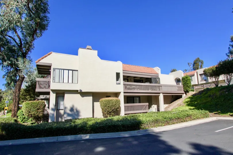 Exterior side-view of units from parking lot at Montezuma Townhomes in College Area, California