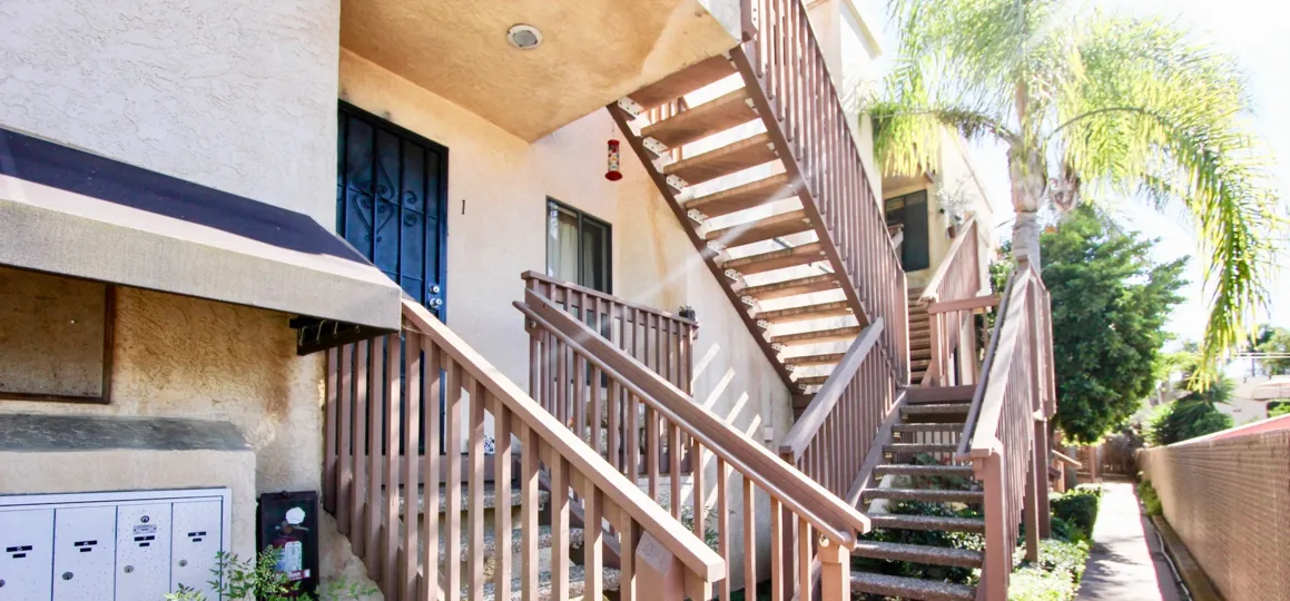 THE APARTMENT IN THE VILLA ESTELLE WEST WITH THE TREES, PLANTS, UPSTAIRS, ELECTRIC BOX, FIRESAFETY