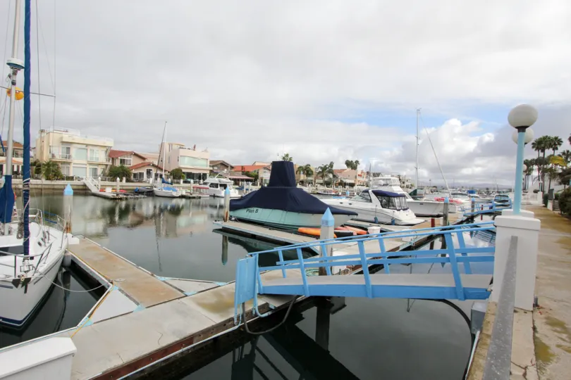 Boats with dock at Bhama Village in Coronado California
